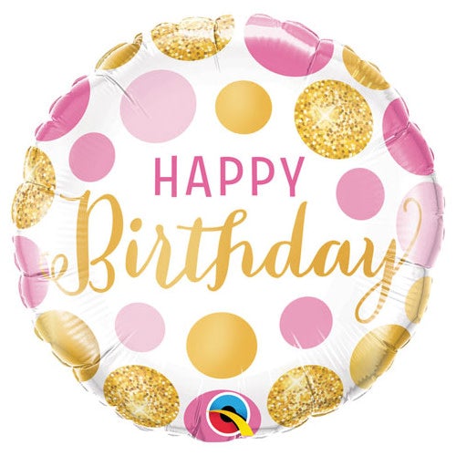 18″ BIRTHDAY PINK & GOLD DOTS