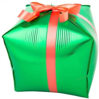 Green Box Balloon with Red Ribbon