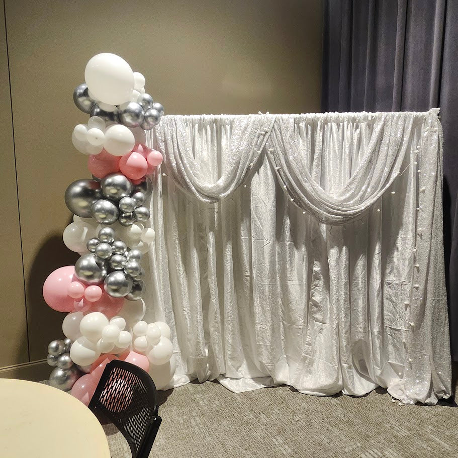 Pink, Silver, and White 7ft Half Arch